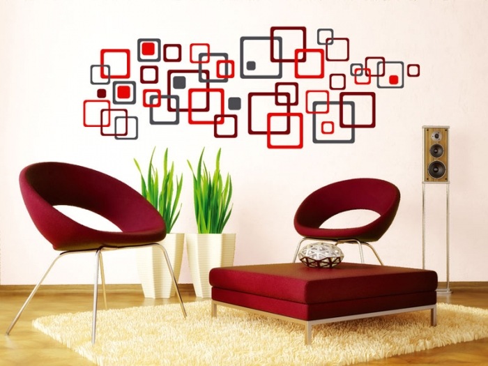ST1 020 Samolepicí dekorace na zeď - Červené čtverce 50 x 70 cm
