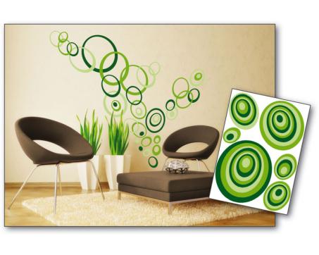 ST1 021 Samolepicí dekorace na zeď - Zelené kruhy 50 x 70 cm