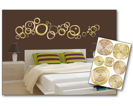 ST1 024 Samolepicí dekorace na zeď - Zlaté kruhy 50 x 70 cm