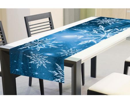 TS V04 Zimní ubrusy - Zimní běhoun na stůl MODRÉ SNĚHOVÉ VLOČKY 40 x 140 cm