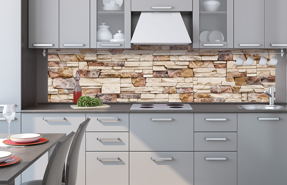Plexisklo za kuchyňskou linku Kamenná zeď - 240x60 cm + LEPIDLO ZDARMA