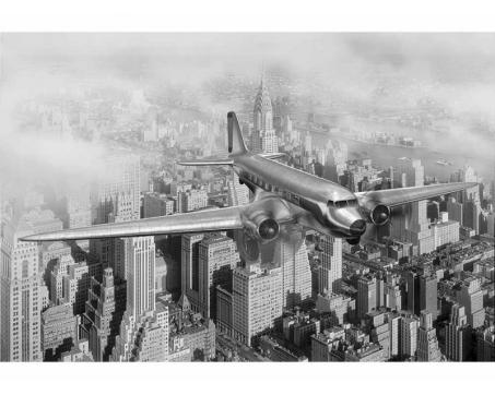 Samolepicí vliesová fototapeta Letadlo nad městem 375 x 250 cm