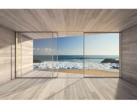 Samolepicí vliesová fototapeta Okno na pláž 375 x 250 cm