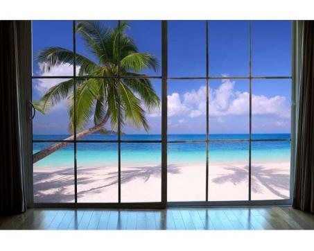 Samolepicí vliesová fototapeta Pláž za oknem 375 x 250 cm