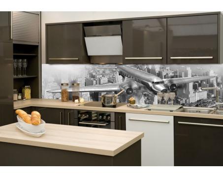 Skleněná stěna za kuchyňskou linku - Fotosklo Letadlo