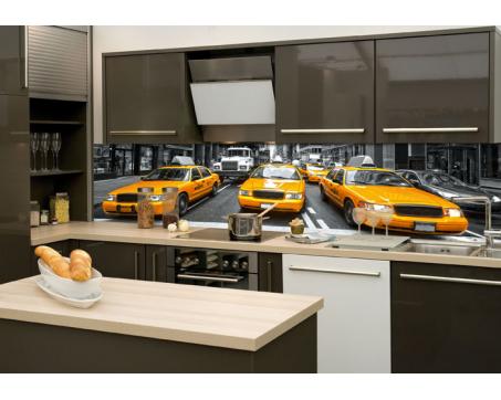 Skleněná stěna za kuchyňskou linku - Fotosklo Žluté taxi