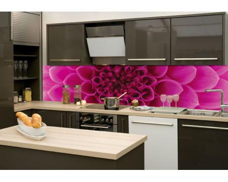 Skleněná stěna za kuchyňskou linku - Fotosklo Růžová jiřina