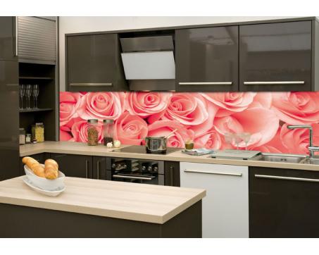 Skleněná stěna za kuchyňskou linku - Fotosklo Růže