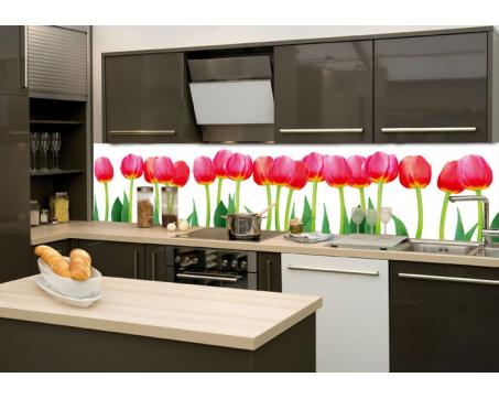 Skleněná stěna za kuchyňskou linku - Fotosklo Tulipány