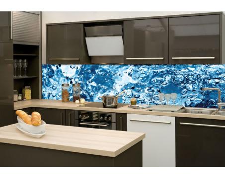 Skleněná stěna za kuchyňskou linku - Fotosklo Perlivá voda
