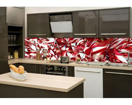 Skleněná stěna za kuchyňskou linku - Fotosklo Červený krystal
