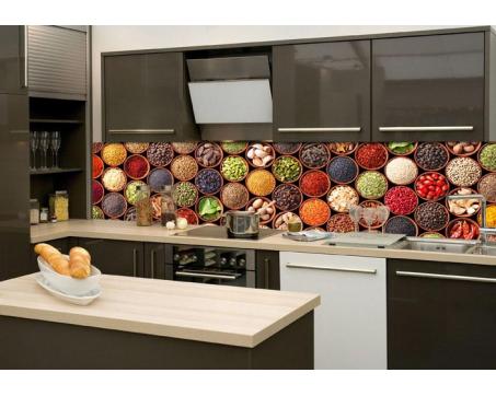 Skleněná stěna za kuchyňskou linku - Fotosklo Misky s kořením