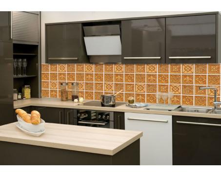 Skleněná stěna za kuchyňskou linku - Fotosklo Žulové dlaždičky