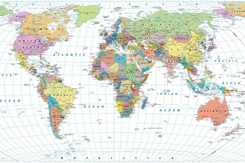 Vliesová fototapeta Podrobná mapa světa 375 x 250 cm