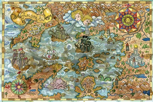 Vliesová fototapeta Mapa s pirátskými loděmi 375 x 250 cm