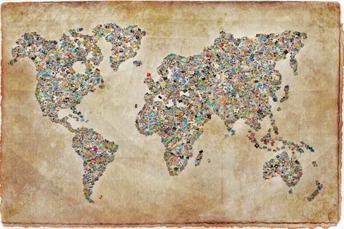 Vliesová fototapeta Koláž s mapou světa 375 x 250 cm