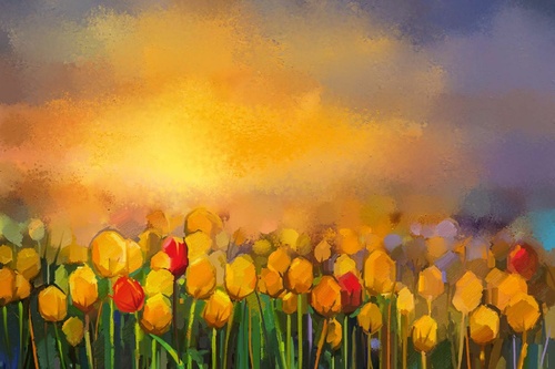 Vliesová fototapeta Malba - Žluté tulipány 375 x 250 cm