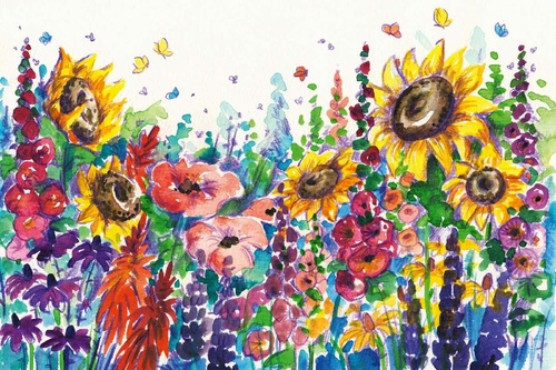 Vliesová fototapeta Malba - Letní květiny 375 x 250 cm