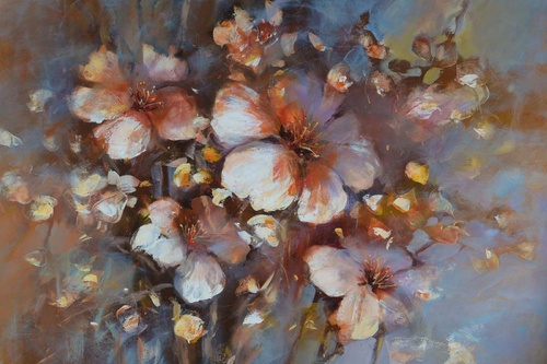 Vliesová fototapeta Malba - Hnědé květy 375 x 250 cm