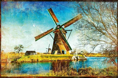 Vliesová fototapeta Větrné mlýny Holandsko 375 x 250 cm
