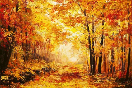 Vliesová fototapeta Malba - Podzimní les 375 x 250 cm