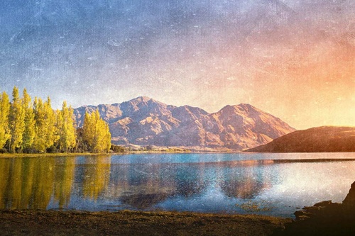 Vliesová fototapeta Malba - Horské jezero 375 x 250 cm