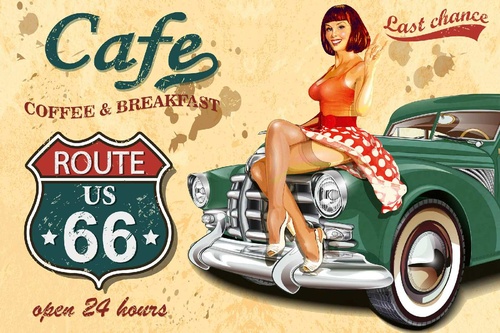 Vliesová fototapeta Plakát Café Route 66 375 x 250 cm