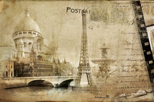 Vliesová fototapeta Retro pařížská pohlednice 375 x 250 cm