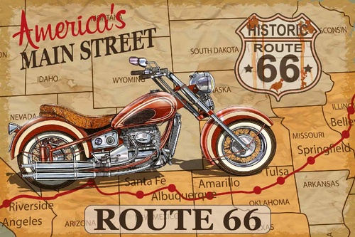 Vliesová fototapeta Plakát motocykl na Route 66 375 x 250 cm