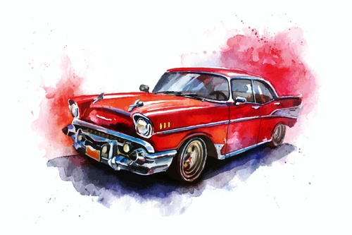Vliesová fototapeta Ilustrované červené auto 375 x 250 cm