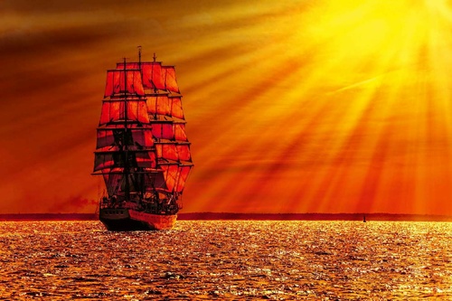Vliesová fototapeta Loď při západu slunce 375 x 250 cm