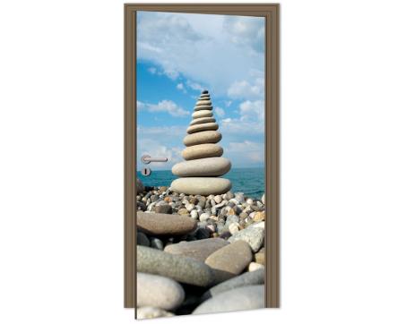 DL-014 Samolepicí fototapeta na dveře Kameny na pláži 95 x 210 cm