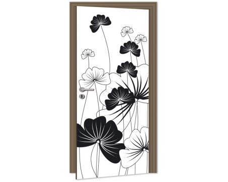 DL-039 Samolepicí fototapeta na dveře Černé květy 95 x 210 cm