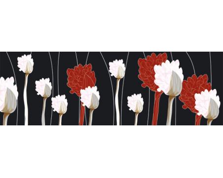 M-312 Vliesové fototapety na zeď Červenobílé květiny na černém pozadí - 330 x 110 cm
