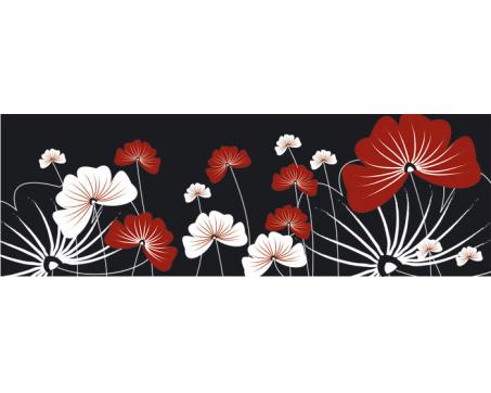 M-313 Vliesové fototapety na zeď Bíločervené květiny na černém pozadí - 330 x 110 cm