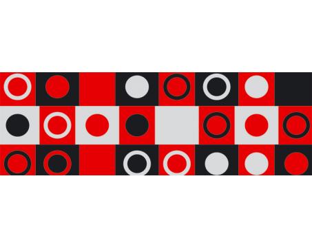 M-379 Vliesové fototapety na zeď Červenočerné čtverce s kruhy - 330 x 110 cm