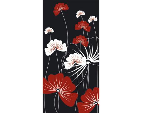 S-317 Vliesové fototapety na zeď Červeno bílé květy na černém pozadí - 110 x 220 cm