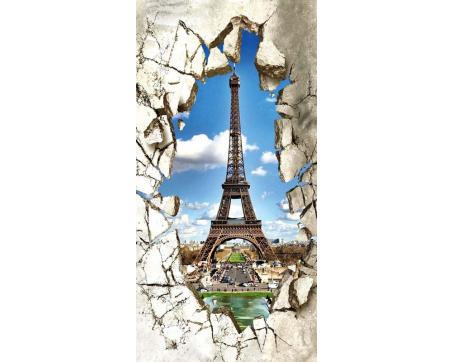 S-509 Vliesové fototapety na zeď Eiffelovka za rozbitou zdí - 110 x 220 cm