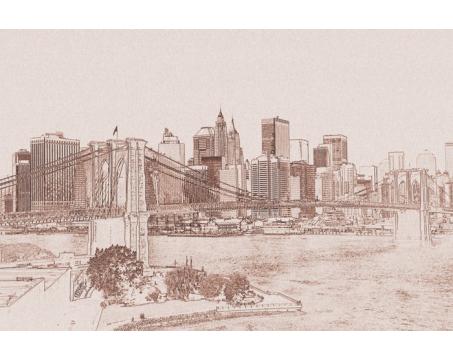 XL-304 Vliesové fototapety na zeď Manhattan sépiová kresba - 330 x 220 cm
