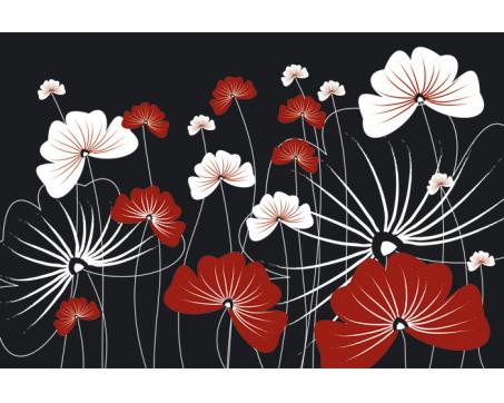 XL-324 Vliesové fototapety na zeď Bíločervené květy na černém pozadí - 330 x 220 cm