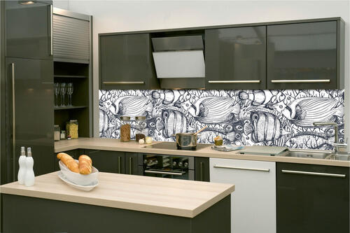 Fototapeta do kuchyně - Černobílé ryby 260 x 60 cm
