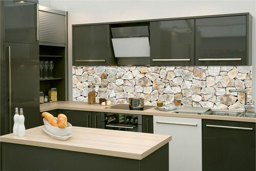 Fototapeta do kuchyně - Krémová kamenná zeď 260 x 60 cm