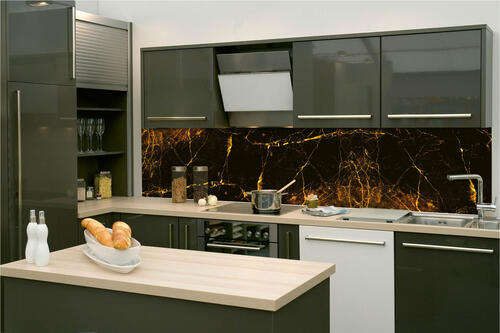 Fototapeta do kuchyně - Černozlatý mramor 260 x 60 cm