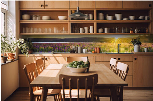 Fototapeta do kuchyně - Sluneční paprsky nad loukou 420 x 60 cm