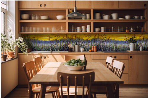 Fototapeta do kuchyně - Denimová malba luční trávy 420 x 60 cm