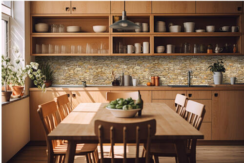 Fototapeta do kuchyně - Rustikální béžová zeď 420 x 60 cm