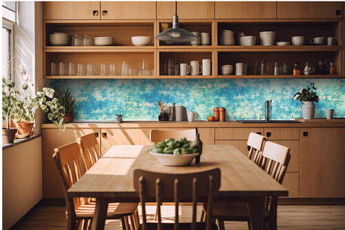 Fototapeta do kuchyně - Modrá betonová zeď 420 x 60 cm