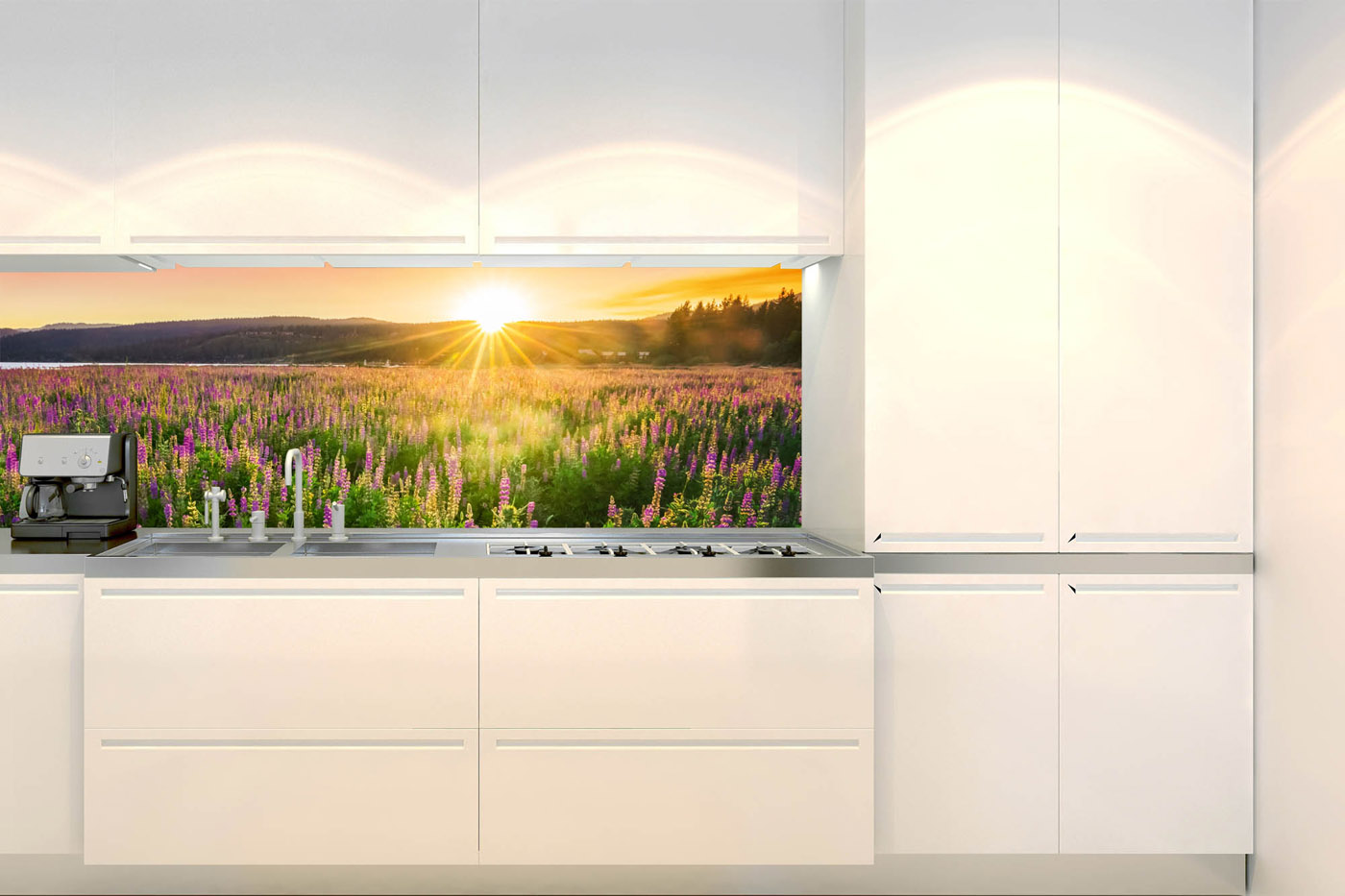 Fototapeta do kuchyně - Západ slunce na louku 180 x 60 cm 