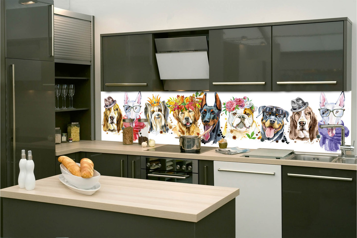 Fototapeta do kuchyně - Portét psů 260 x 60 cm 