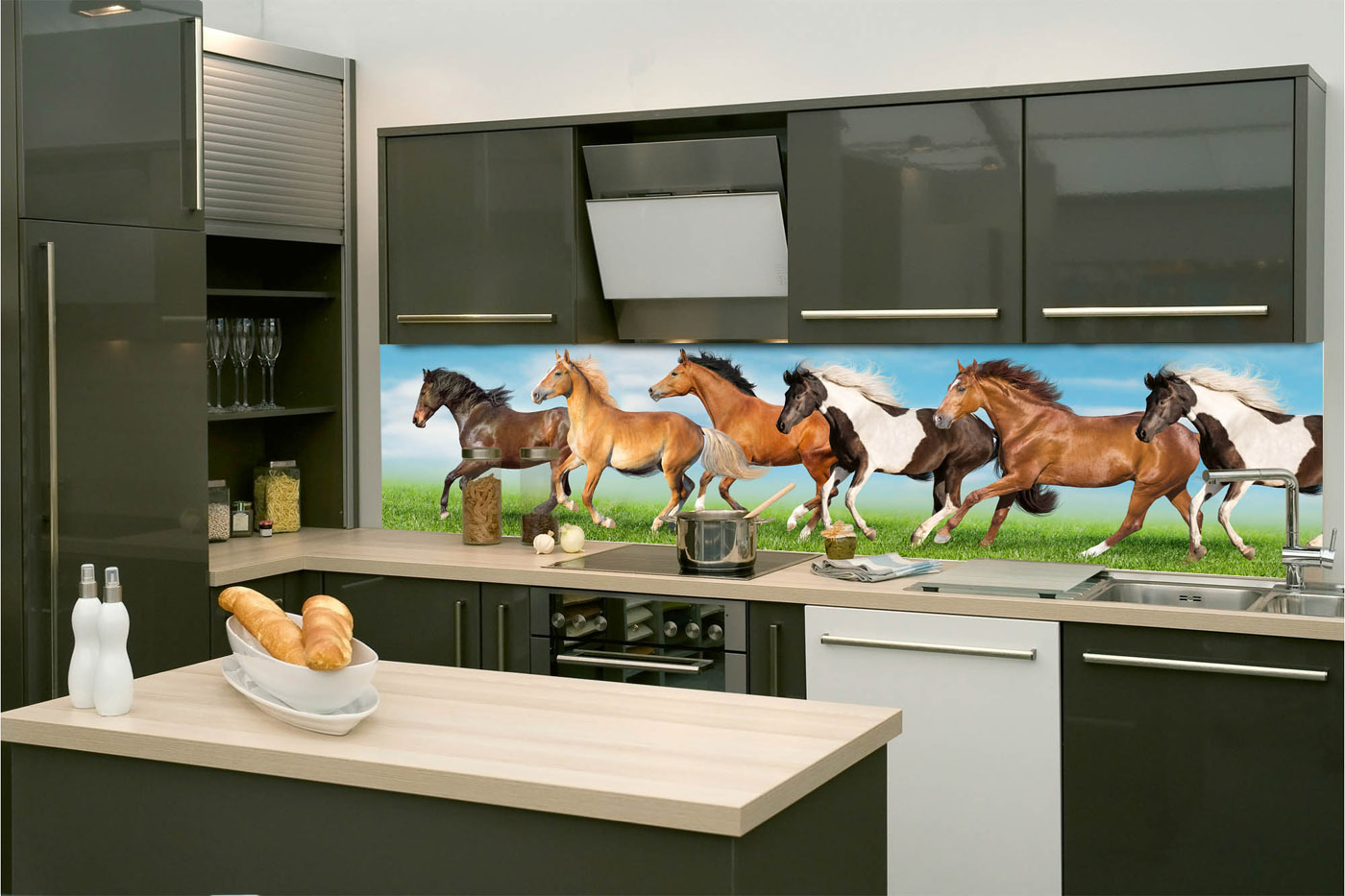 Fototapeta do kuchyně - Stádo koní 260 x 60 cm 